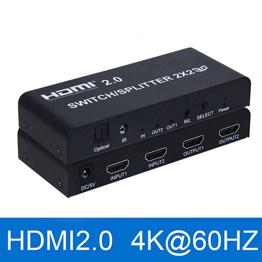 2x2 HDMI 2 0 коммутатор переключатель 4K @ 60Hz YUV 4:4:4 оптический SPDIF + 3 5 мм jack аудио