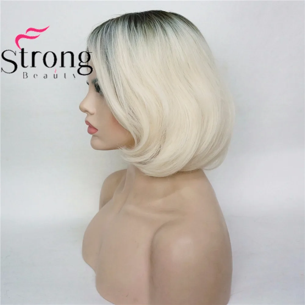 Ombre Bob Short Hair Platinum Blonde/Dark roots Synthetic ...