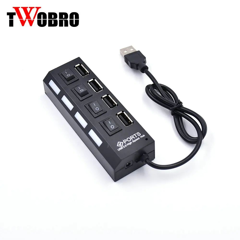 USB Hub 4 Ports Hub USB 2.0 Splitter Adapter With ON/OFF Switch
