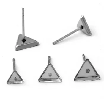 

Stainless Steel Earrings Post with 4mm 6mm 7mm Triangle Bezel tray Glass Cameo Cabochon Base stud Earrings Settings Findings DIY