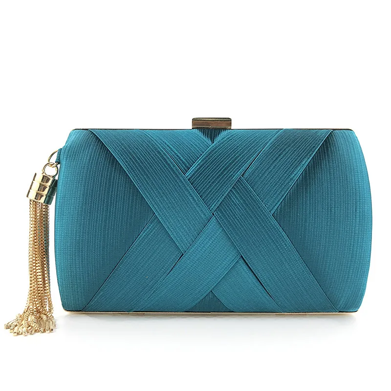 Модный дизайн, металлическая кисточка, женский клатч, вязаный узор, вечерняя сумочка, сумочка на цепочке, Классическая маленькая свадебная сумочка, ZD1190 - Цвет: Navy Blue