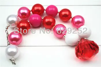 

10Pcs Lot Chunky Necklace-Pink & Red-Large acrylic beads with large like pendent Girl Necklace for Kids CB122