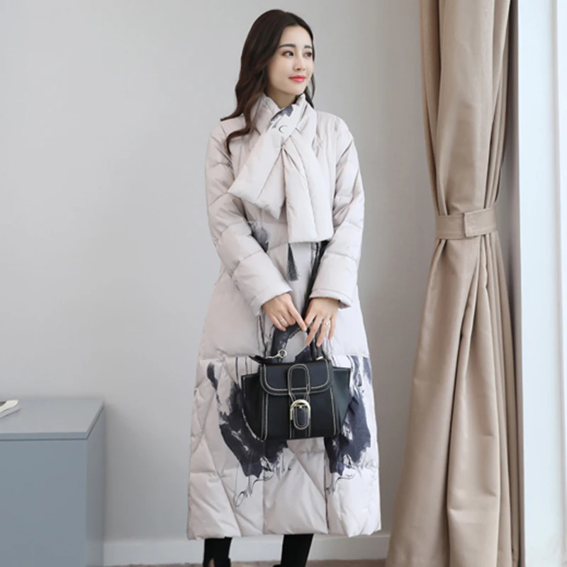 Winter Jacket Women Down Coat 2018 Fashion New Printing Parka Long Round neck High-end Covered Button Warm Female Outerwear l827 Winter Jacket Women Down Coat 2018 Fashion New Printing Parka Long Round neck High-end Covered Button Warm Female Outerwear l827