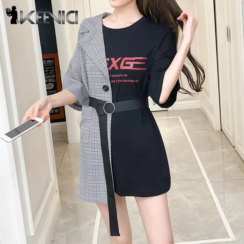 

Ins Lattice Stitching Fake Two Piece Letter Dress Ropa de mujer Clothes Kawaii Retro Female Korean Harajuku Dresses For Women