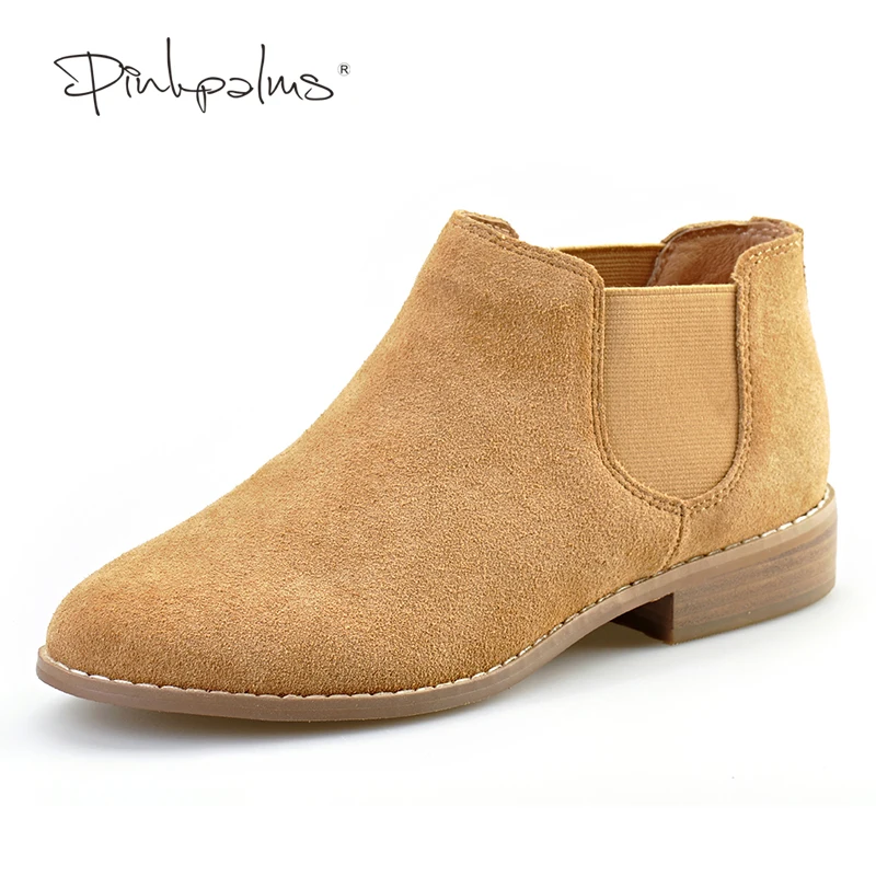 

Pink Palms new summer/autumn shoes round toe thick heel ankle boots square heel flat genuine leather boots