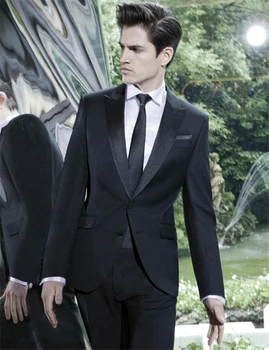 

Fashionable Groom Tuxedos Black Groomsmen Peak Satin Lapel Men Wedding Suits Best Mens Suit (Jacket+Pants+Tie+Girdle) B617