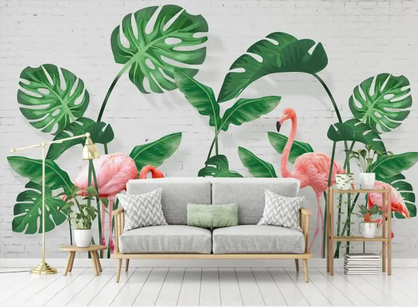 Beibehang пользовательские фрески обои ручная роспись зеленые листья тропический лес Фламинго фото 3D обои папье peint фрески