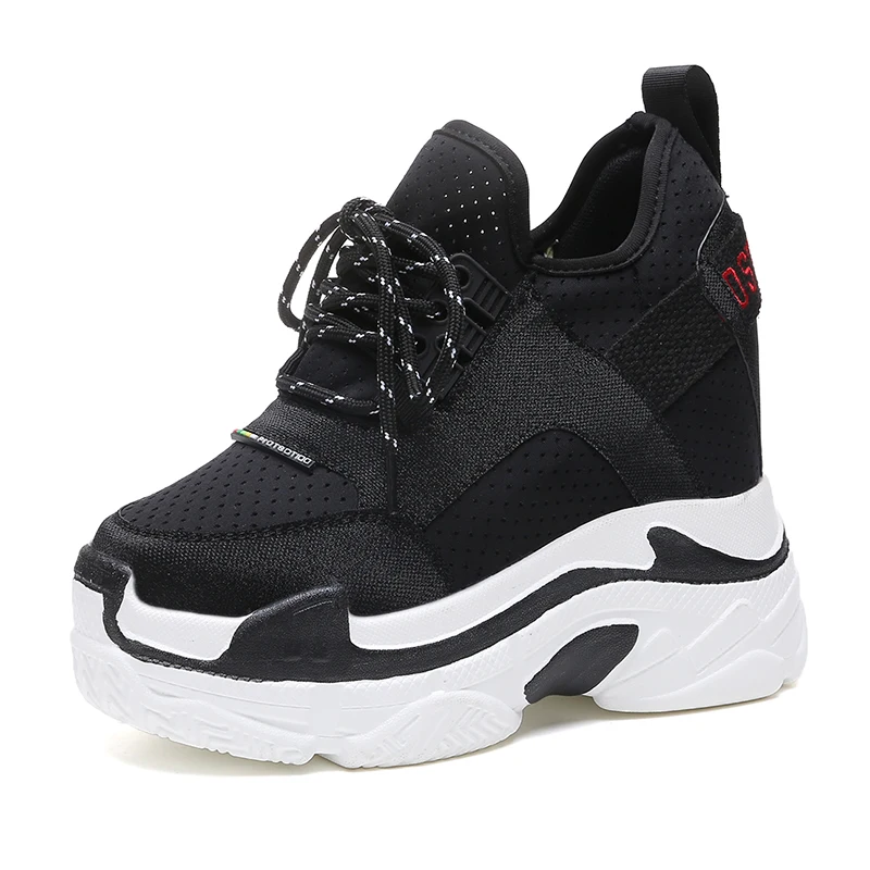 

Womens Wedge Super High Heel Shoes Sneaker Platform Sport Summer Casual Korean Style Black White Breathable A596