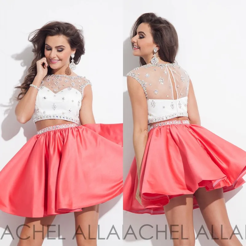 Buy 2 Pieces Short Crop Top Prom Dresses White Fushia