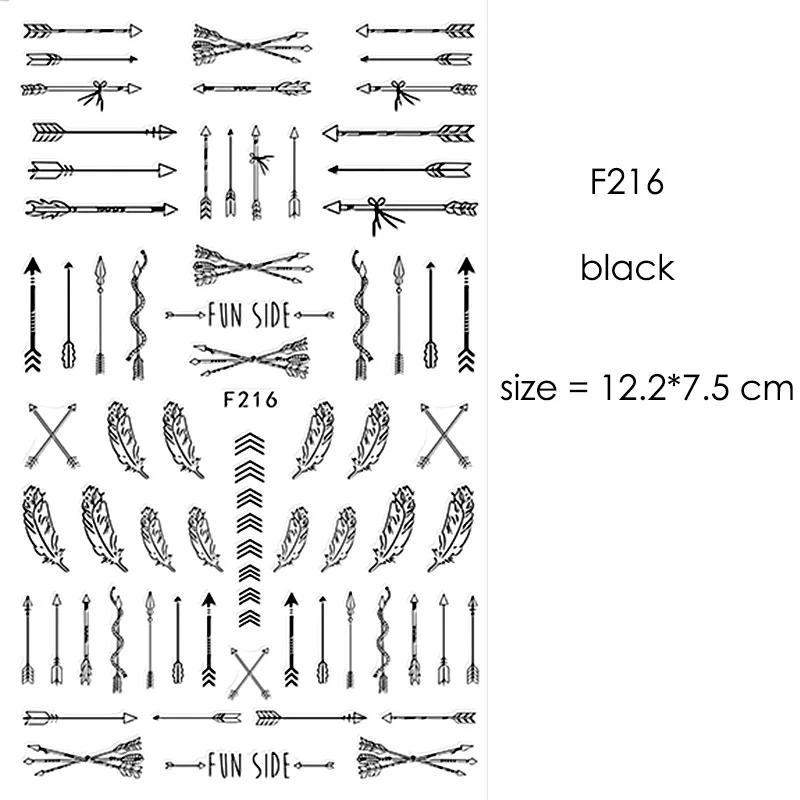F212-F218 наклейки для ногтей серии s F 12*7,5 см белый черный золотой серебряный узор самоклеющиеся наклейки для украшения ногтей - Цвет: F216 Black
