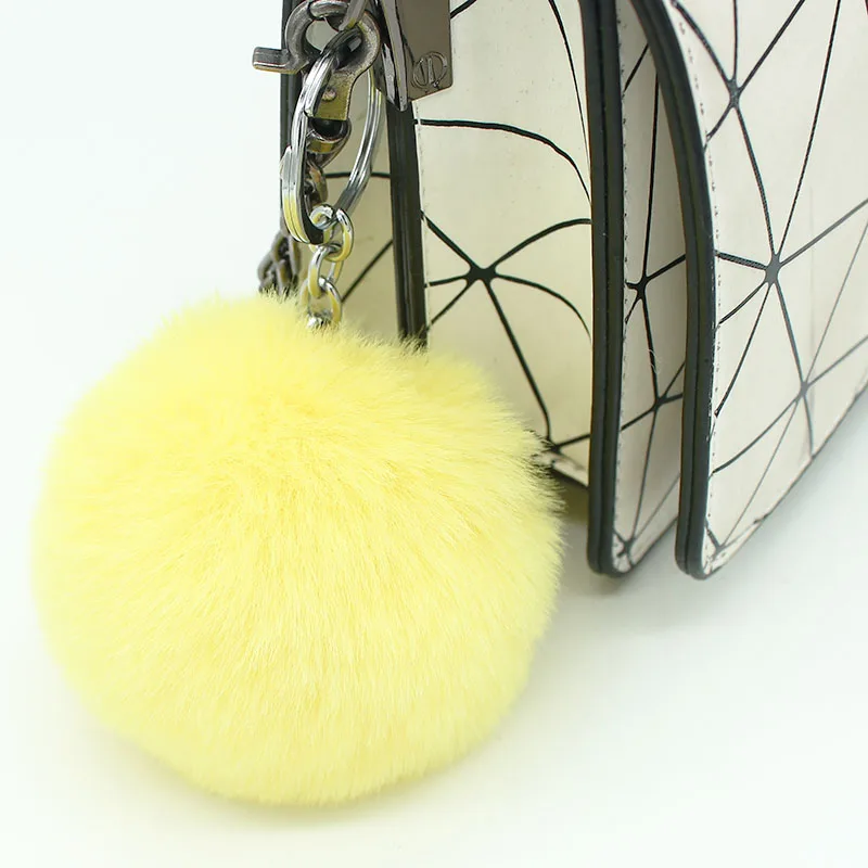 ISINYEE модный снежинка помпон Мягкий шар брелок для женщин сумка машины искусственный мех кролика рекс пушистый помпон брелок на цепочке кулон - Цвет: yellow