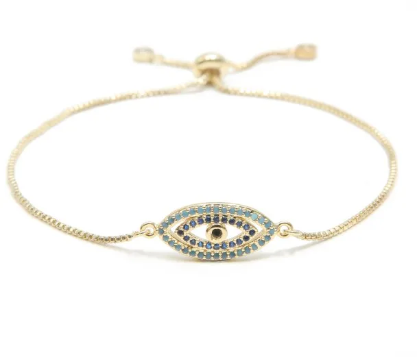 

gold silver rose gold Chain Turkish Evil Eye bracelet micro pave cz zircon rope adjusted Macrame blue eye bracelet hf43 Bangles