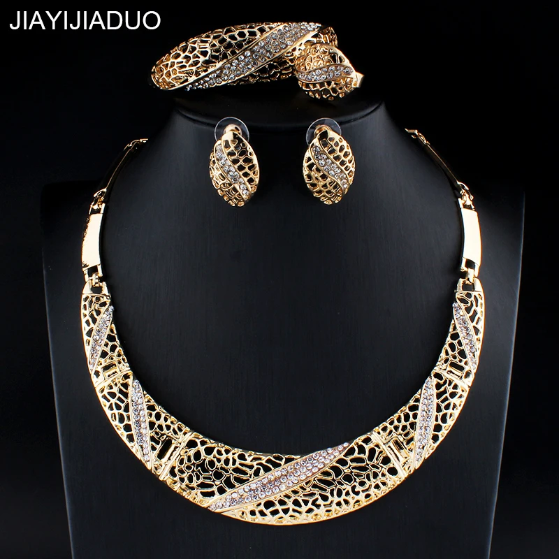 

jiayijiaduo African Jewelry Set For Women Wedding Accessories Accessories Gold Color Necklace Earrings Bracelets Rings Sets