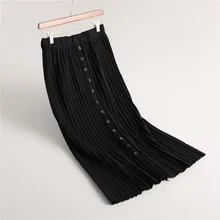 Для женщин плиссированные юбки весна однотонные трикотажные юбки эластичный пояс стрейч тонкий миди Вязание юбки Высокая талия женские классические