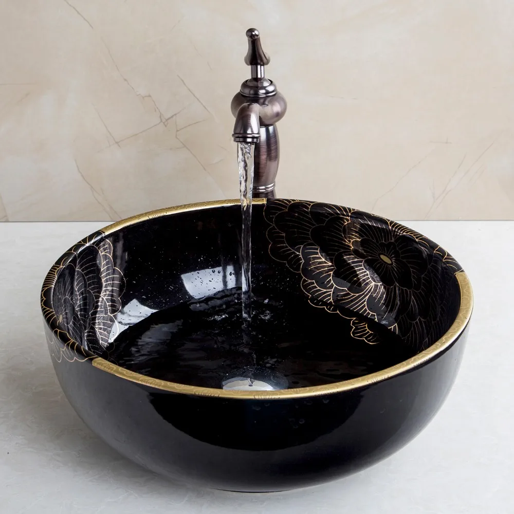 Твердый латунный Черный кран для раковины для ванной раковина для умывания керамическая раковина для ванны комбинированный набор Torneira смеситель кран