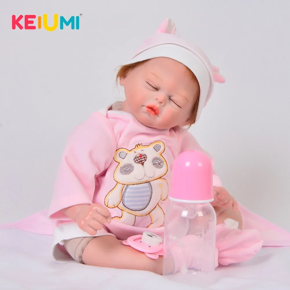 

New Arrival 17 Inch Lifelike Reborn Girl Baby Doll Cloth Body Sleeping Doll Baby Toy For Children's Day Gift Angora Wool Mohair