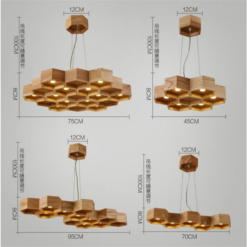  Modern led Wood Honeycomb Pendant Lamps Nordic creativehanging lights for Indoor Dining Room Home D - 32996565294