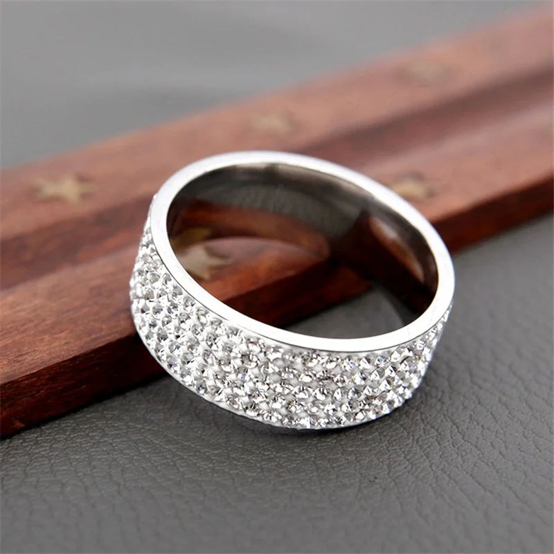 Vintage Retro Style Steel Ring Women 5 Row Clear Crystal Jewelry Stainless Steel Engagement Wedding Rings wedding rings womens ring finger rings jewelry rings ring jewelry