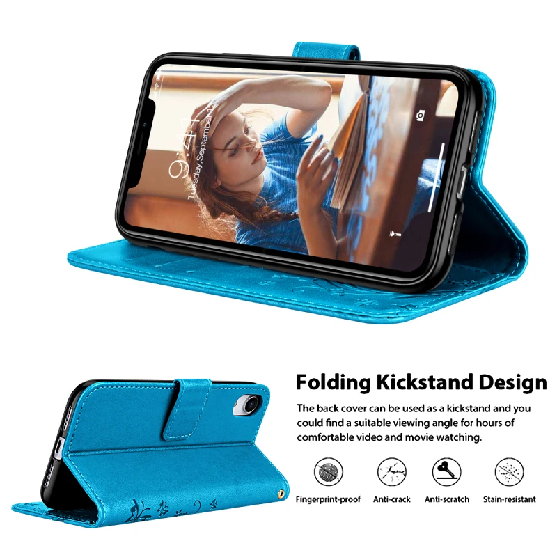 Кожаный чехол кошелек с откидной крышкой для iPhone XR сенсорным пером и полной