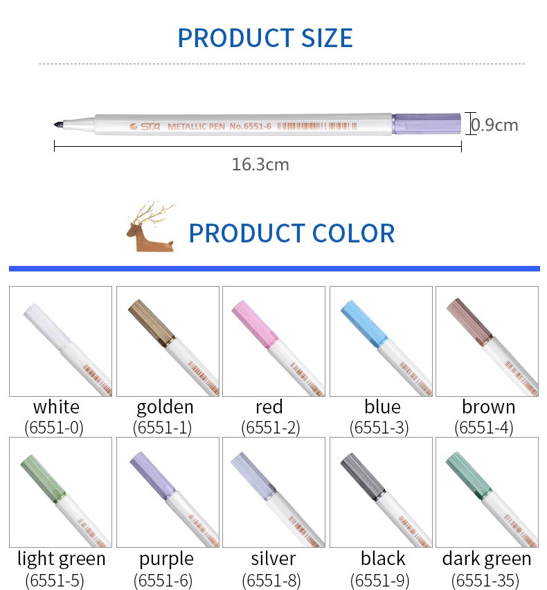 STA 10 цветов/набор металлический маркер для поделок, скрапбукинга мягкая ручка художественные маркеры для канцелярских принадлежностей школьные наборы для рисования
