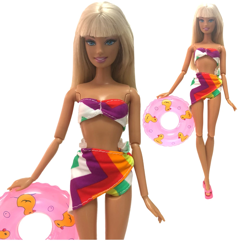 

NK 2019 Doll Swimwear Beach Bathing Clothes Swimsuit+Slippers+ Swimming Buoy Lifebelt Ring For Barbie Doll Best Girl' Gift 021A