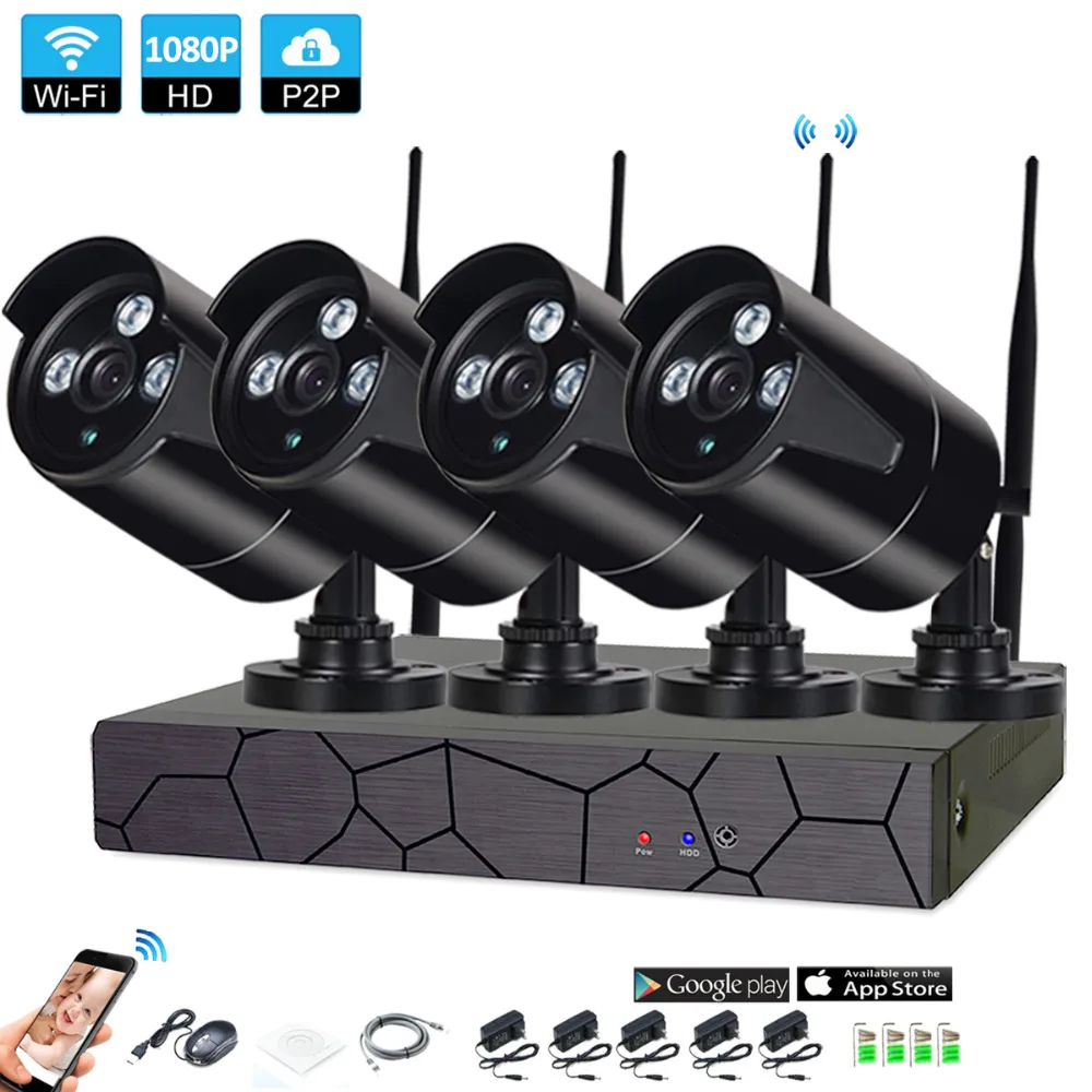4CH 1080P HD Wireless NVR Kit P2P 1080P Indoor Outdoor IR Night Vision Security 2 0MP