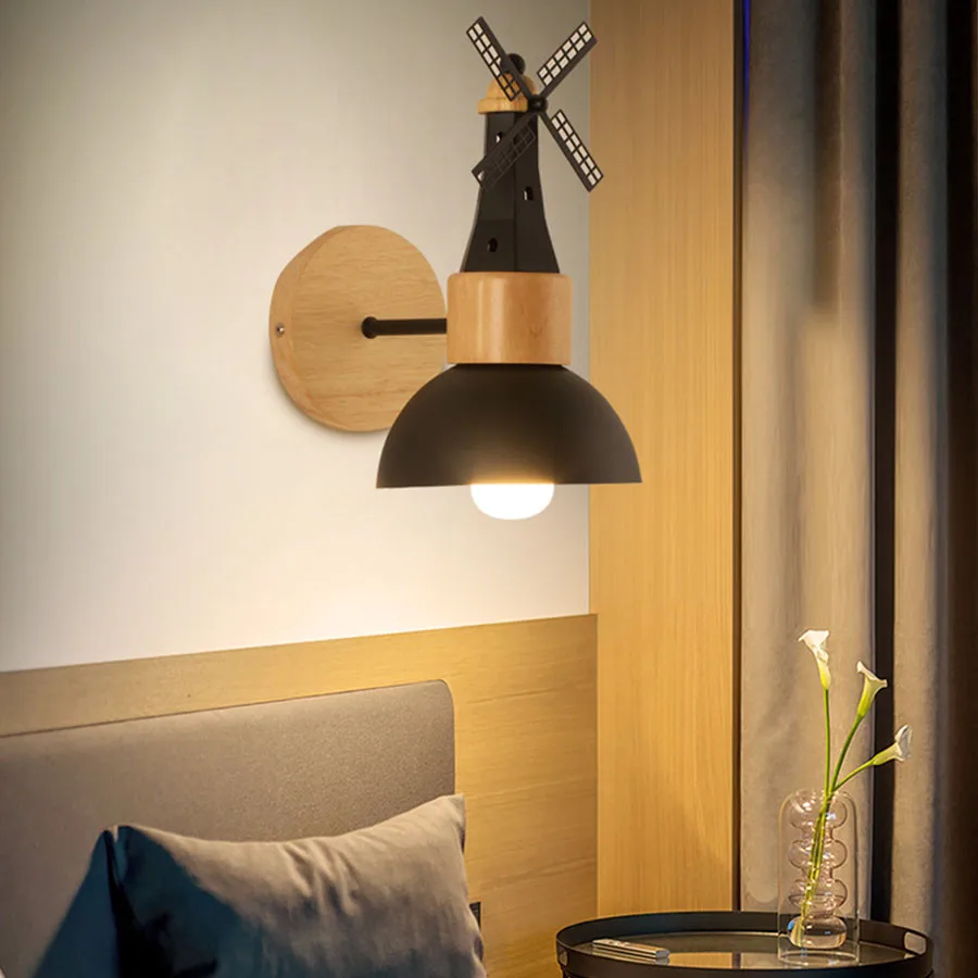 Thrisdar, скандинавский минималистичный деревянный светодиодный настенный светильник, ветряная мельница, прикроватный настенный светильник, современный отель, кабинет, лестница, проходной настенный светильник