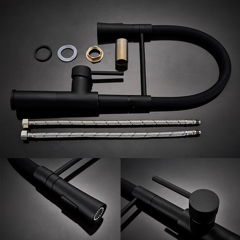 Quyanre Matte Black Chrome Kitchen Faucet Pull Down Sprayer 360 Rotation Torneira De Cozinha Single Lever Mixer Tap Kitchen Tap2