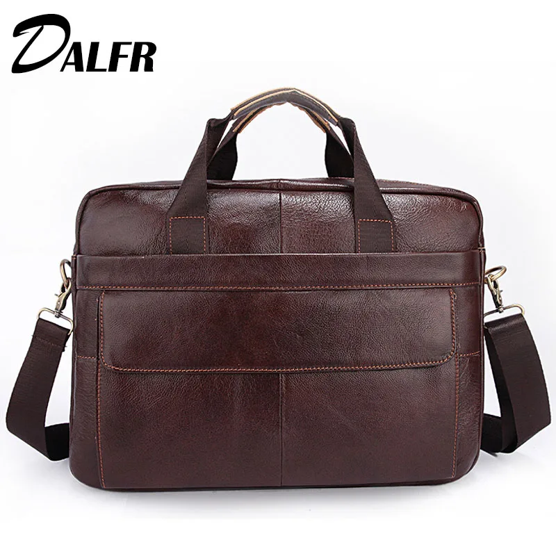

DALFR Genuine Leather Messeng Bag Men Casual Shoulder Messenger Bags 18 Inch Male Cowhide Bag Designer Leather Handbag