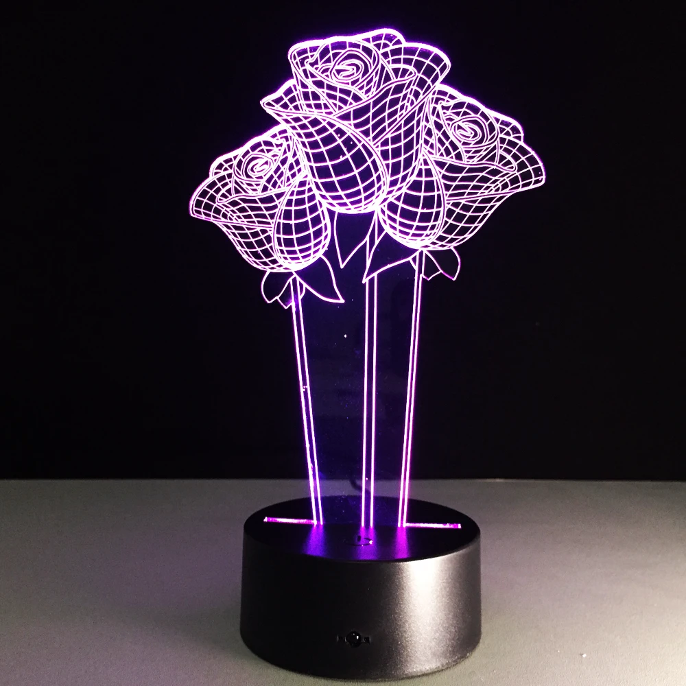 7 цветов Изменение розы акриловый 3D светильник светодиодный гостиная Настольная лампа Micro USB светильник настроения для спальни прикроватный любовник Валентин подарок для жены