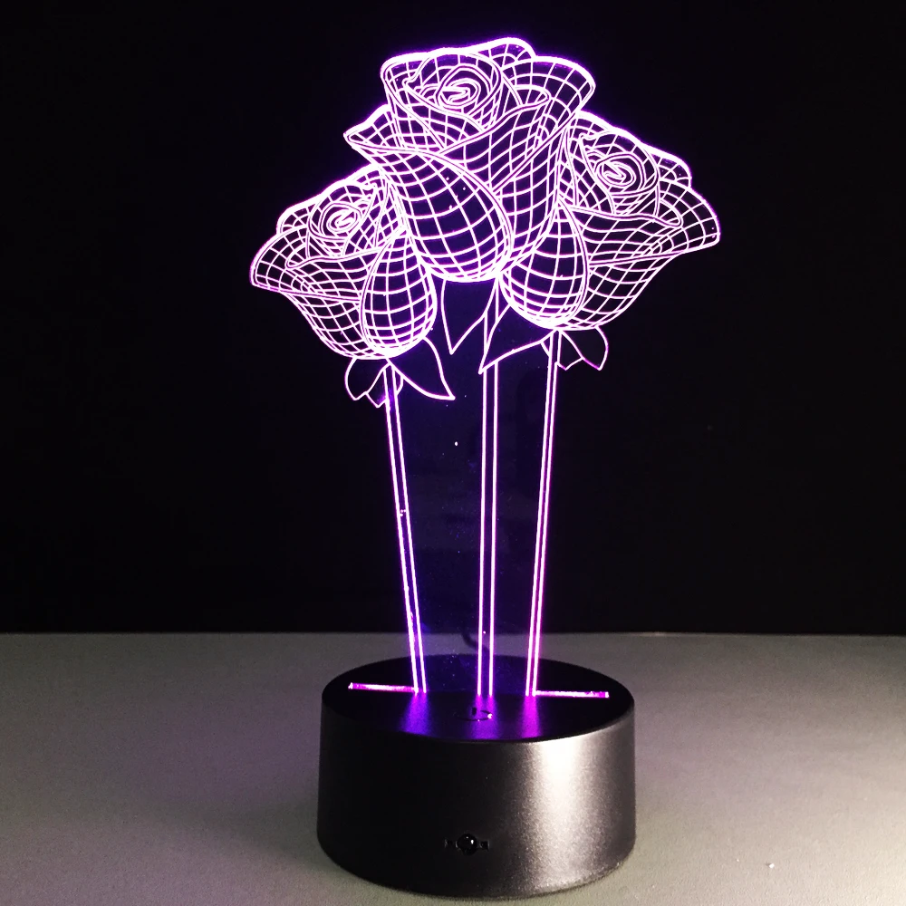 Color Change Rose Acrylic 3D Light LED Living Table Lamp ...