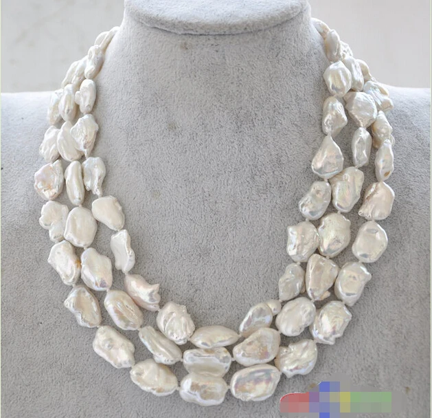 

p3495 3row 20mm white baroque keshi reborn pearl necklace mabe clasp Noble style Natural Fine jewe fast SHIPPING