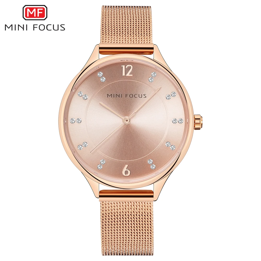 

MINIFOCUS Women Watches Waterproof Luxury Fashion Ladies Quartz Wristwatch Rhinestone Rose Gold Ladys Watch for Woman Clock Girl