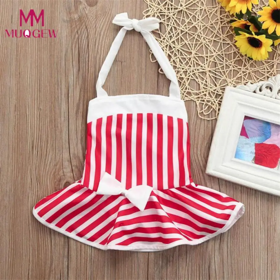 6 Months3y Baby Girl Ruffled Swimwear Straps Swimsuit Striped Beach