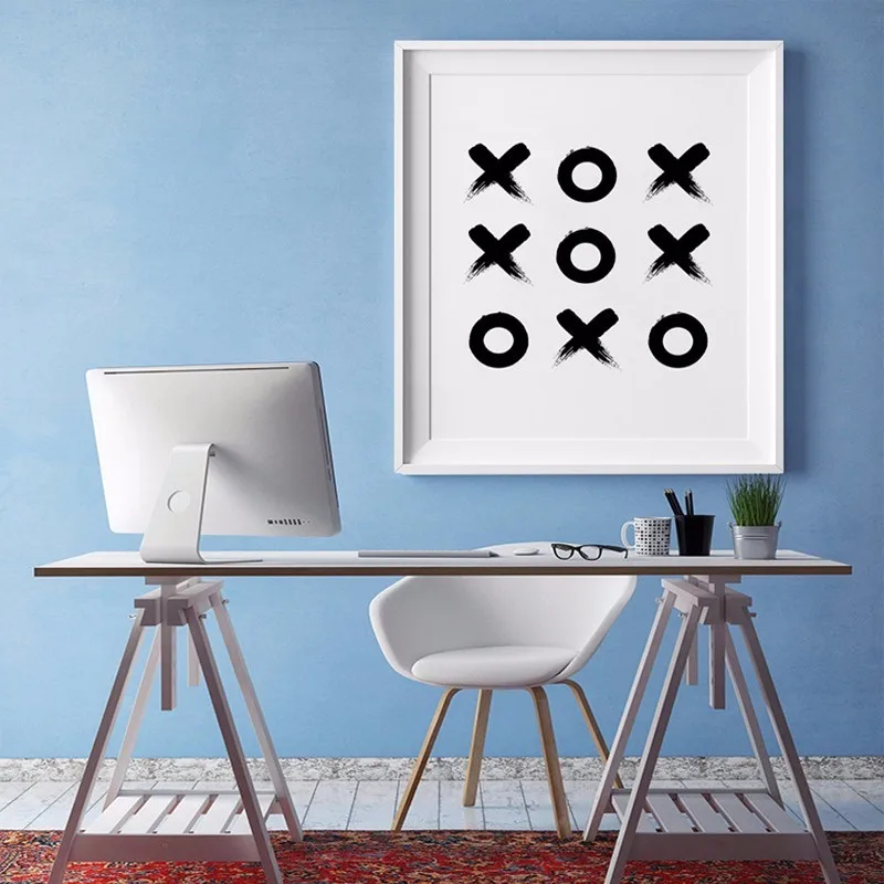 Абстрактный геометрический крестики-нолики черный, белый цвет минималистское полотно скандинавским принтом постер настенный Pictures Home Decor