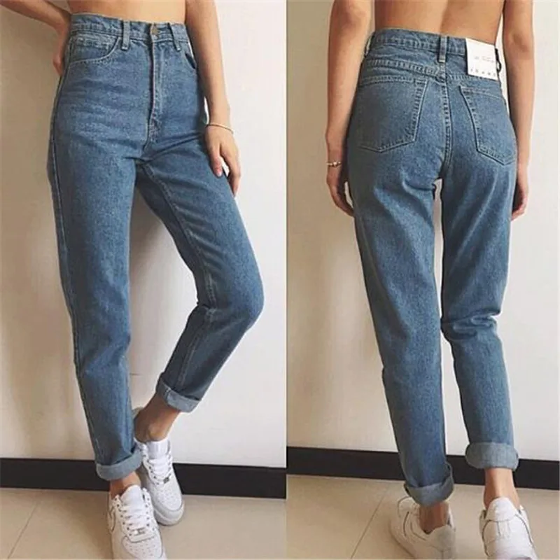 Mom Jeans Light Blue XS-3XL Plus Size Cargo Pants 2019 New Spring Korean Casual Straight Jeans Women Clothing Feminina JD10