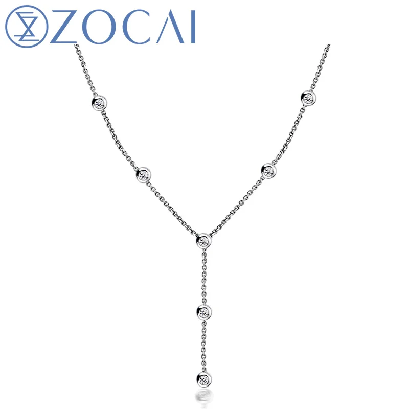 Новое поступление ZOCAI бренд падающая звезда 0.14 СТ CERTIFIED18K белое золото Nacklace T024