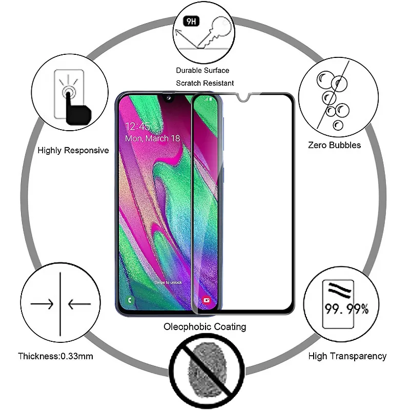 Полное покрытие закаленное стекло для samsung Galaxy A40 A 40 40A полное покрытие экрана протектор для Samsun SM-A405F/DS A405FN/DS A405FM/DS