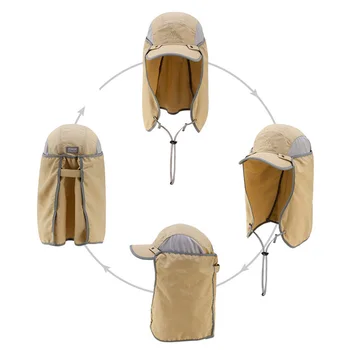 

USHINE Green Grey Quality Outdoor Unisex Men Women Anti-UV Sun Protection Shawl Cap Hat Folding Cap Camping Hiking Fishing Cap