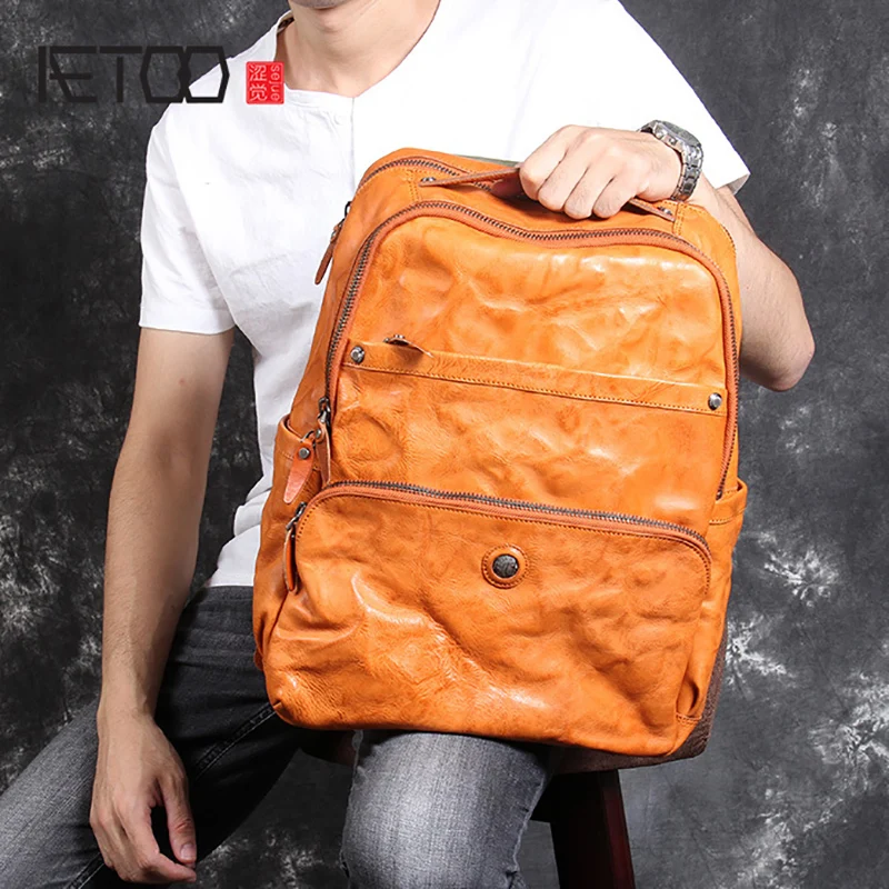 

BJYL Large-capacity head cowhide shoulder bag vintage handmade leather travel backpack