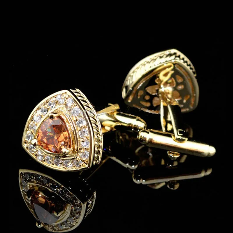 18k gold plated golden crystal cufflinks Luxury series male French nail