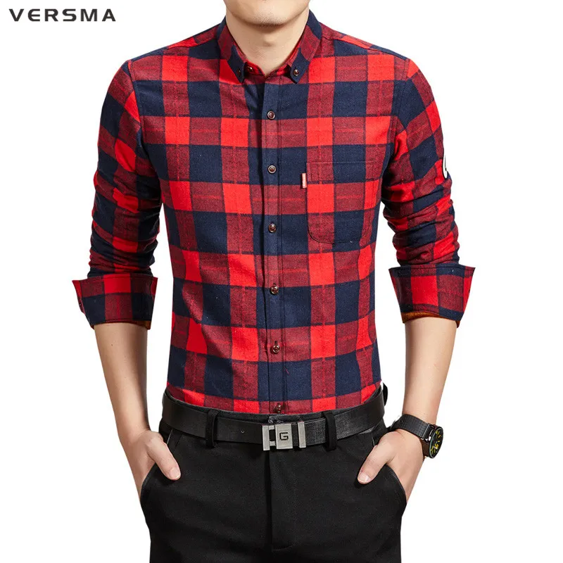 VERSMA 2017 New Mens Work Shirt Brand Long Sleeve Plaid Mens Dress ...