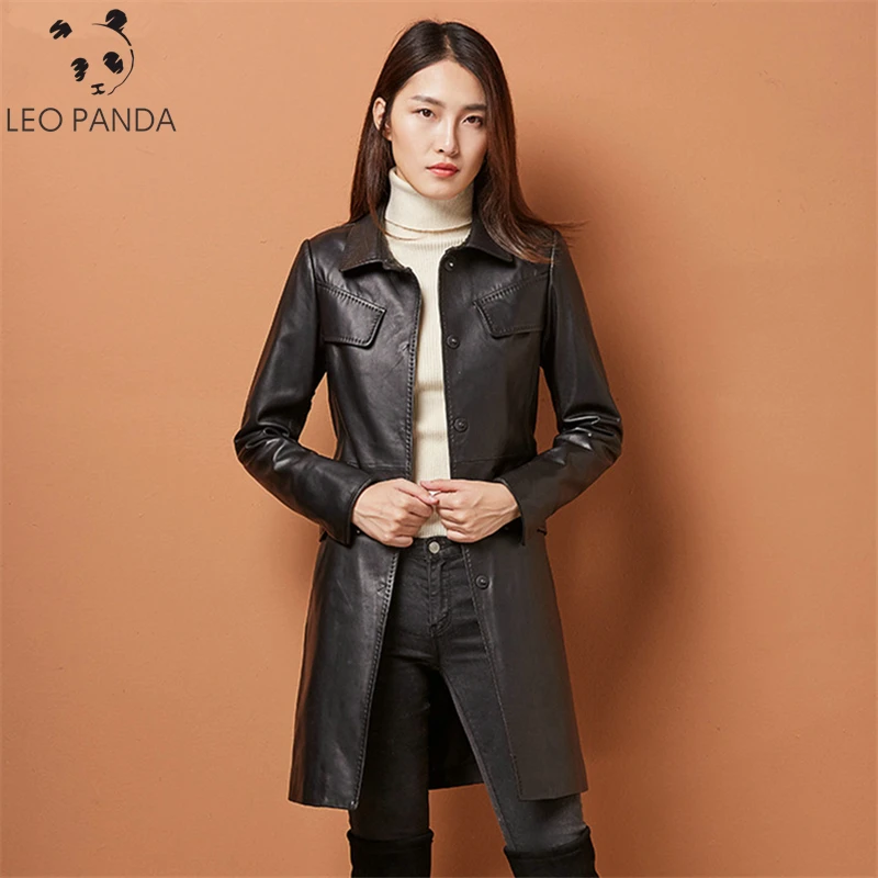

2019 Spring Autumn New Real Leather Jacket Women Long Slim Jackets Fashion Genuine Sheepskin Coats Plus Size Trench Coat Female