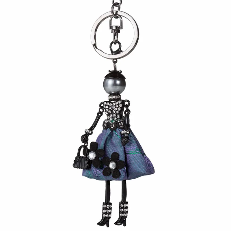 

HOCOLE Cute Crystal Doll Princess Dress Keychain Flower Rhinestone Key Chains Ring For Women Bag Car Little girl Keyring Jewelry