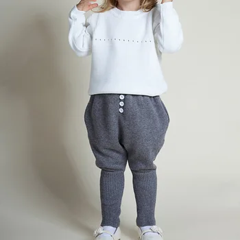 

Spring Baby Harem Knitted Pants Baby Kids Toddlers Pants Gray Color Fleece Kids Harem