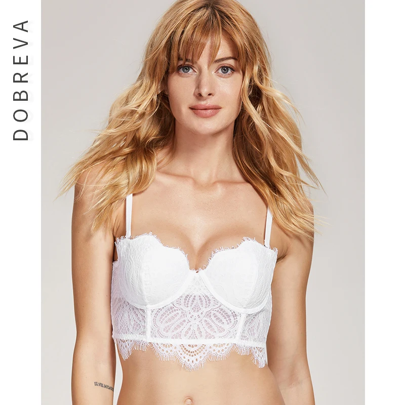 DOBREVA Women's Strapless Bra Push Up Lightly Lined Underwire Longline Multiway Bralette