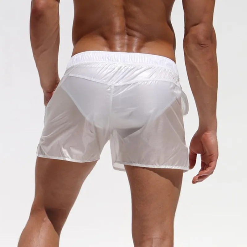Stylish Men Short Homme Sexy Transparent Shorts Bermuda Elastic Waist Male Loose Fitness Beach Party See Through Trunk Masculina