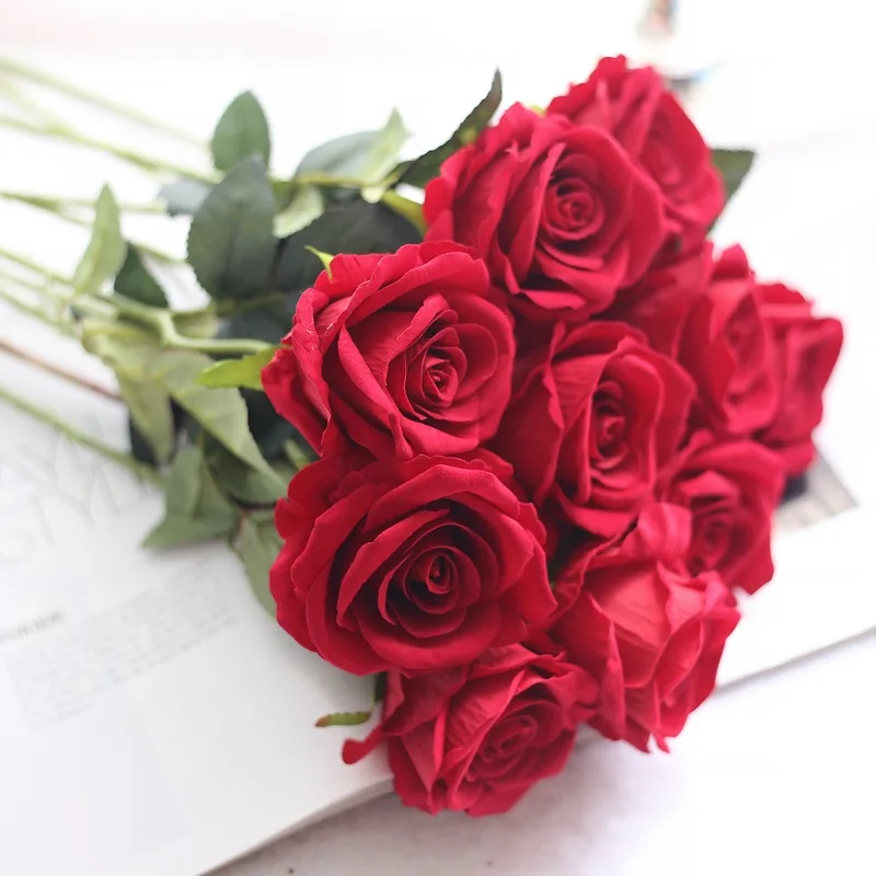 

VSN Velvet Rose Flower Wedding Decoration Home Artificial Flowers Marriage Home Decor DIY Bridal Bouquet flores artificiales D20