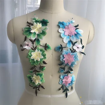 

1pair Embroidery flower patch for clothing vintage sewing on fabric applique DIY evening dress decoration patch craft