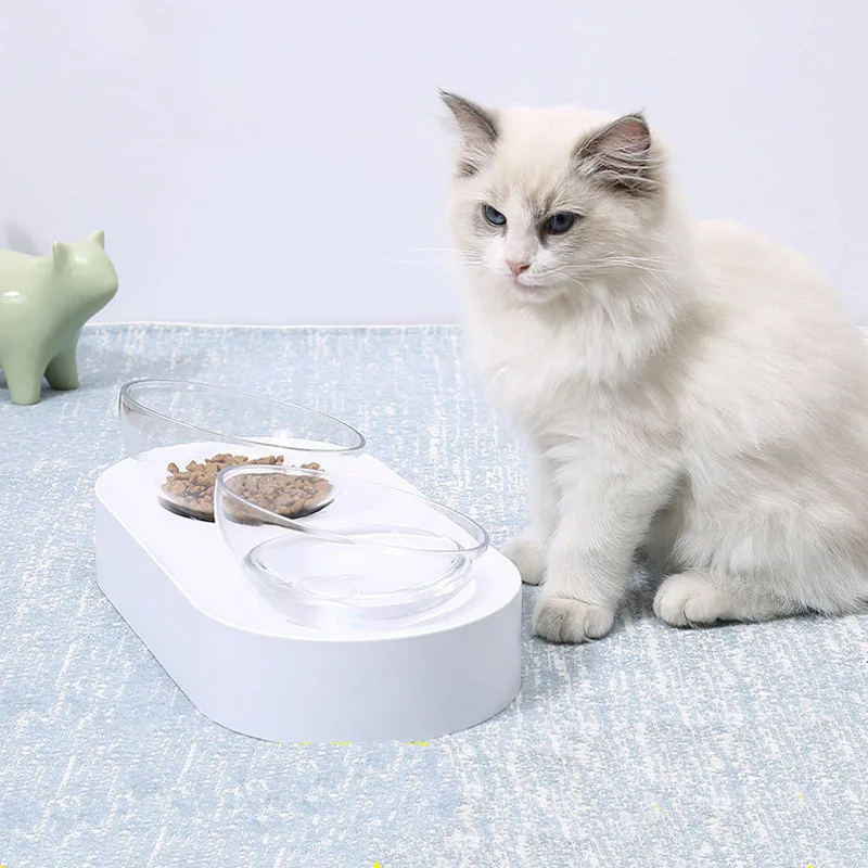 

Adjustable 15Degree Pet Cat Bowl Stand Anti-slip Dispenser Feeder Tilted Slows Feeder for Cats Single or Double Bowls Feeders